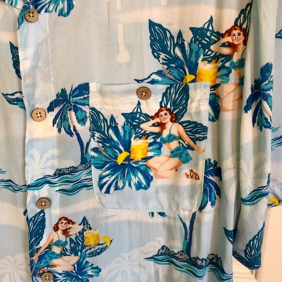 Junction West Tiki Pin-up Tropical Shirt Short Sleeve Button Front Men's Size L - Picture 4 of 5